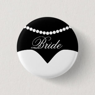 Black White Wedding Dress Pearl Necklace Bride 1 Inch Round Button