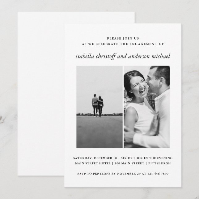 Black White Wedding Engagement Photo Invitation (Front/Back)