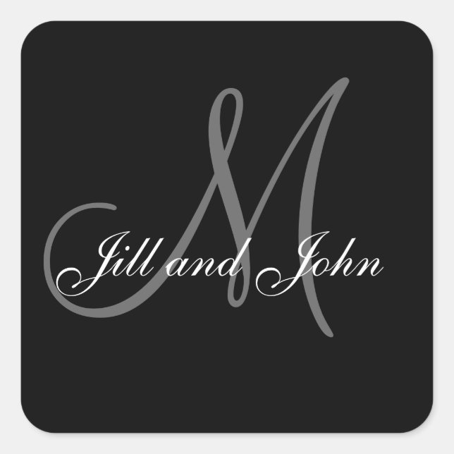 Black White Wedding Favour Stickers Square Shape (Front)