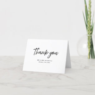 Black White Wedding Handwritten Script Minimalist Thank You Card