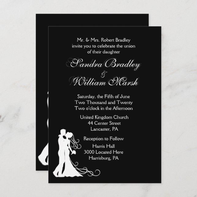Black White Wedding Invitation (Front/Back)