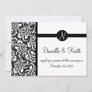 Black White wedding invitation monogram
