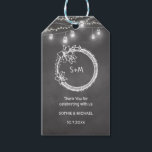 Black White Wedding Mason Jar Chalkboard Gift Tags<br><div class="desc">Black White Wedding Gift Tags with rustic chalkboard background,  string lights,  mason jar,  floral wreath and couple initials. More products with this design in the collection below.</div>