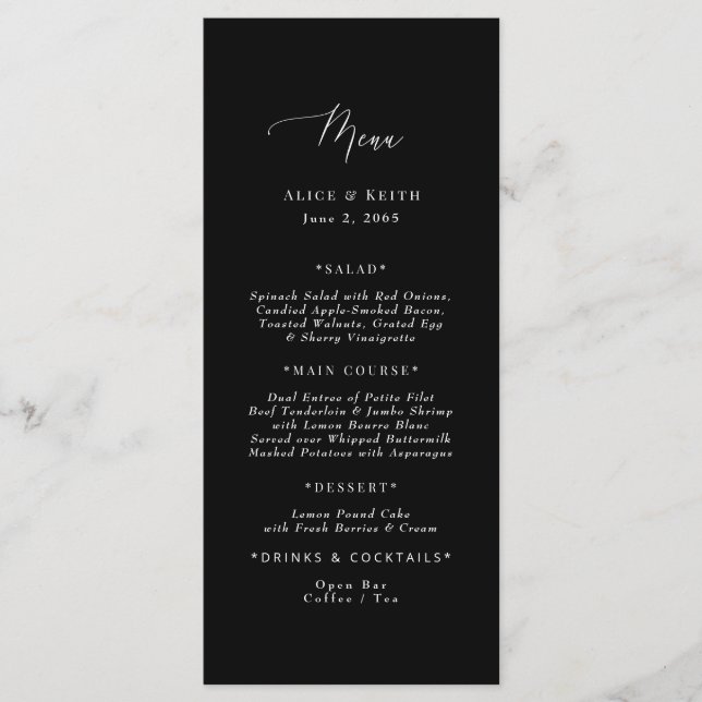 Black & White Wedding Menu (Front)