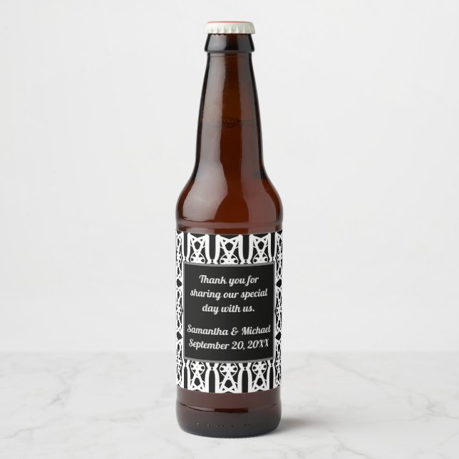 Black White Wedding Modern Guest Thank You Beer Bottle Label (Front)