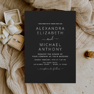 Black White Wedding Modern Typography Invitation
