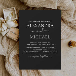 Black White Wedding Modern Typography Invitation