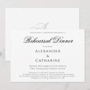 Black White Wedding Monogram Wedding Rehearsal Invitation