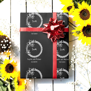 Black White Wedding Monogram  Wrapping Paper