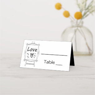 Black White Wedding Party Escort Love Easel Place Card