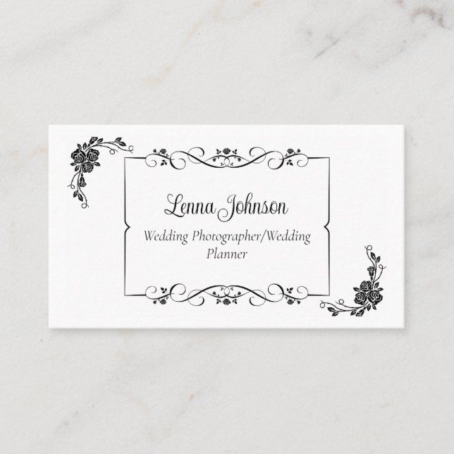 Black & White Wedding Photographer/Planner Business Card (Front)