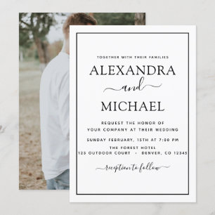 Black White Wedding Romantic Photo Invitation