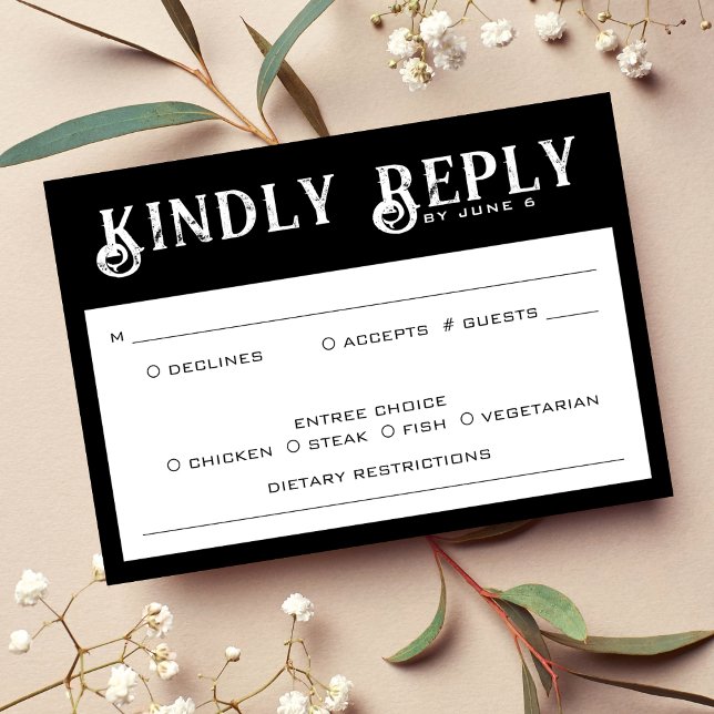 Black & White Wedding RSVP Card (Black & White Wedding RSVP)