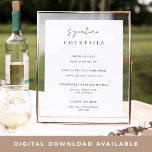 Black & White Wedding Signature Cocktail Menu Sign<br><div class="desc">Invite your guests to grab a favourite libation from the bar with our charming wedding bar menu sign. 11x14 poster features "signature cocktails" in crisp black calligraphy script and block lettering. Personalize with your specialty cocktail names and descriptions beneath.</div>