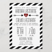 Black & White Wedding Stripes - Red Heart + Arrows