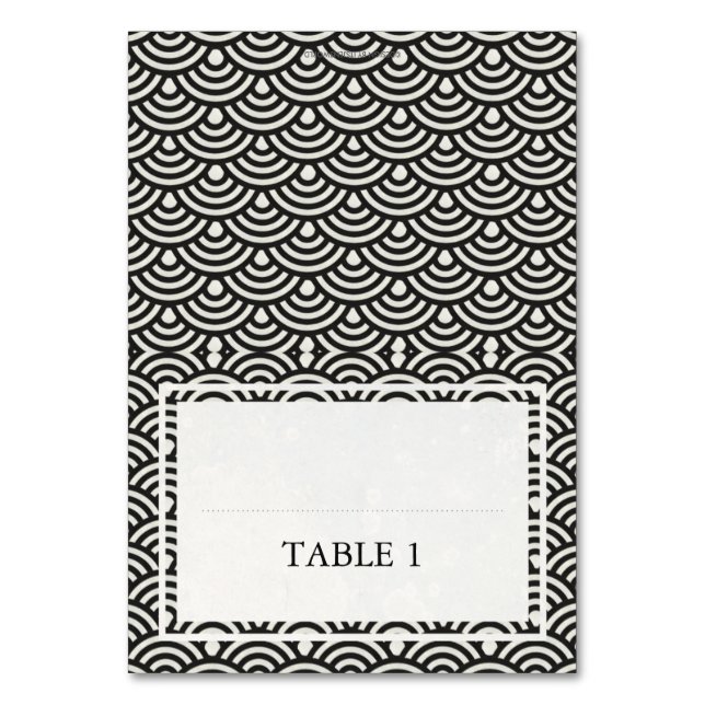 Black+White Wedding Wave Pattern Place Name Card (Front)