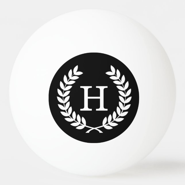 Black White Wheat Laurel Wreath Initial Monogram Ping Pong Ball (Front)
