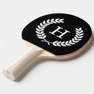 Black White Wheat Laurel Wreath Initial Monogram Ping Pong Paddle
