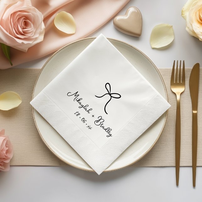 Black & White Whimsical Bow Personalized Wedding  Napkin (Creator Uploaded)