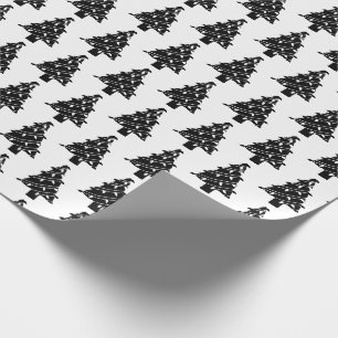 Black White Whimsical Christmas Tree Pattern Gift Wrapping Paper