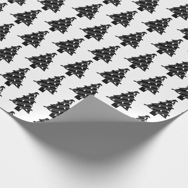 Black White Whimsical Christmas Tree Pattern Gift Wrapping Paper (Corner)