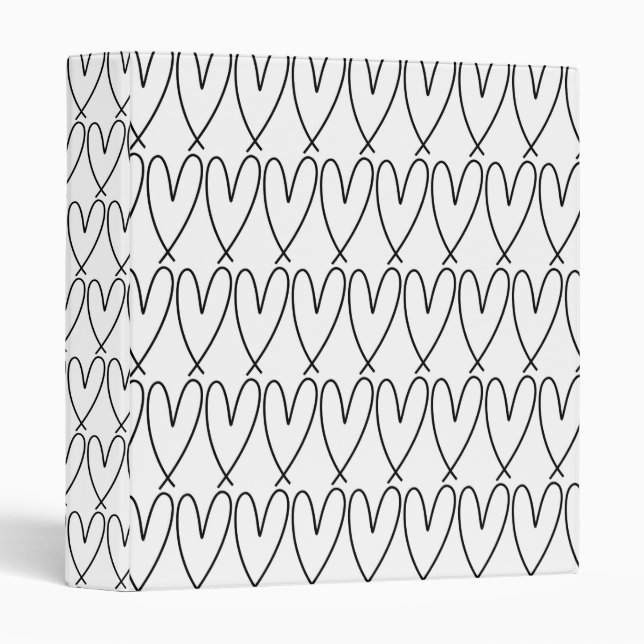 Black & White Whimsical Cute Hearts Binder (Front/Spine)