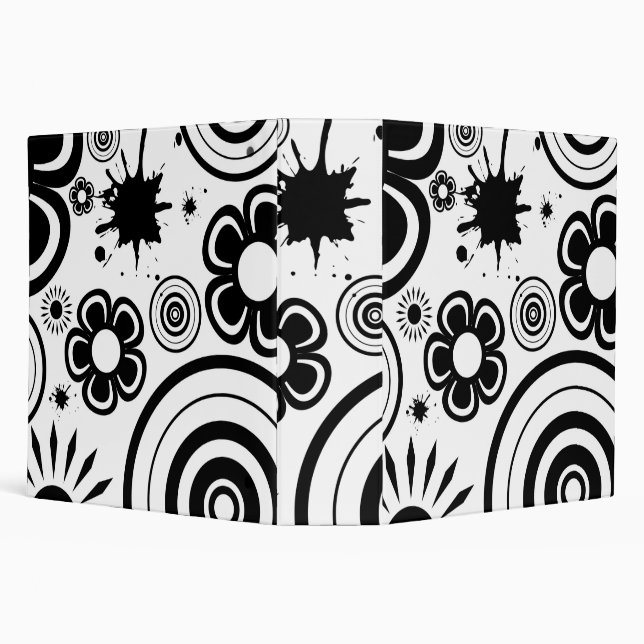 Black & White Whimsical Flowers, Circles, Splatter Binder (Background)