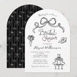 Black White Whimsical Hand Drawn Bridal Shower Invitation