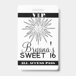 Black White Whimsical Sun Celestial Birthday VIP  Badge