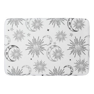 Black & White Whimsical Sun Moon & Stars Bath Mat