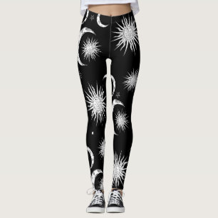 Black & White Whimsical Sun Moon & Stars Leggings