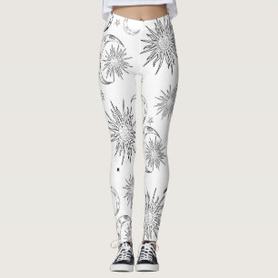Black & White Whimsical Sun Moon & Stars Leggings