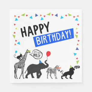Black White Wild Party Animal Birthday Luncheon Napkin