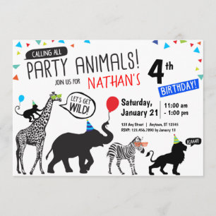 Black White Wild Party Animal Invitation Anniversa