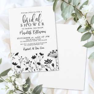 Black White Wildflower Bridal Shower Invitation