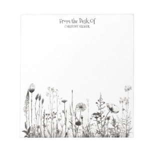 Black & White Wildflower Field Customizable Notepad