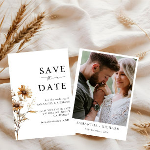 Black & White Wildflower Wedding Save The Date Invitation