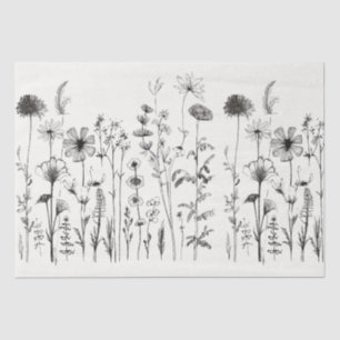 Black & White Wildflowers for Decoupage or Gifts Tissue Paper