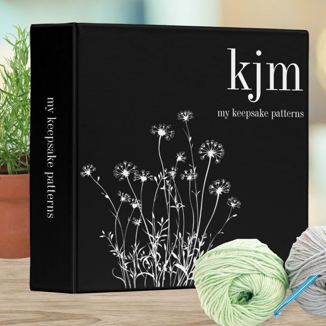 Black & White Wildflowers Monogram Pattern Keeper Binder (Creator Uploaded)