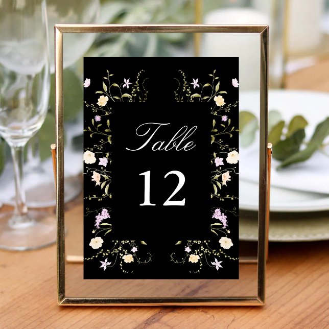 Black & White Wildflowers Wedding Calligraphy Table Number (Creator Uploaded)