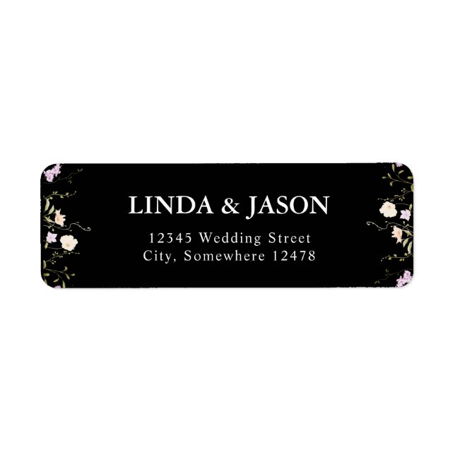 Black & White Wildflowers Wedding Return Address (Front)