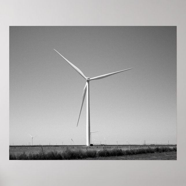 Black & White Wind Turbine in Oklahoma 16x20 Poster (Front)