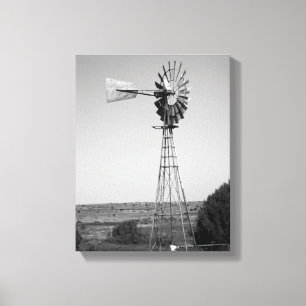 Black & White Windmill in a Field 11x14 Canvas Print
