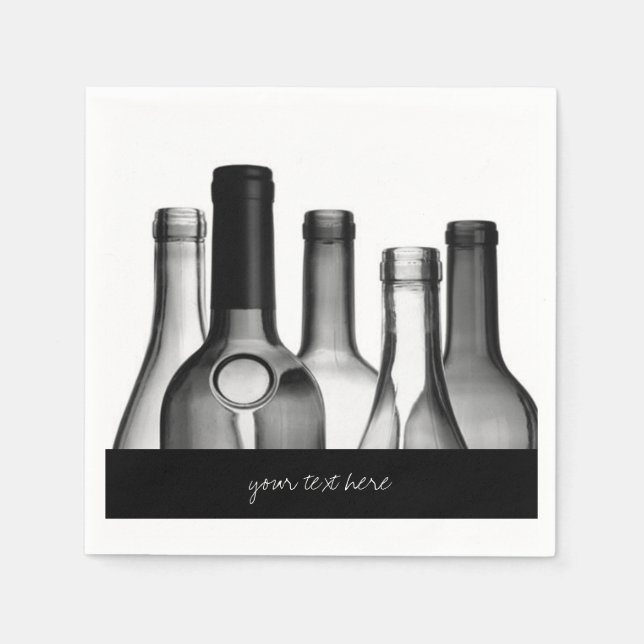 Black & White Wine Bottle Party Paper Napkin Set (Front)
