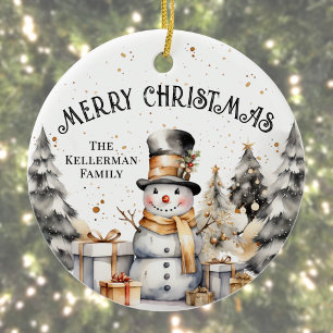 Black White Winter Merry Christmas Ceramic Ornament
