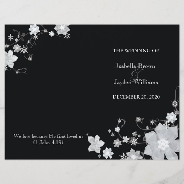 Black & White Winter Wedding Bi Fold Program (Front)