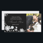 Black & White Winter Wedding Thank You Photo Card<br><div class="desc">Lovely faux fabric flowers, flourish swirls and cute snowflakes in white black background designed on custom Wedding Thank You Photo Cards. Easy to personalize the gorgeous photocards with your own wording picture. ((You can find the matching wedding essentials & favours in this store, Bridal Heaven. Contact ujean4791@gmail.com for custom work...</div>