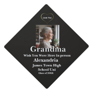 Black & White Wish You Were Here Grandma Graduation Cap Topper