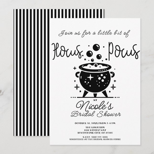 Black White Witch Cauldron Halloween Bridal Shower Invitation (Front/Back)