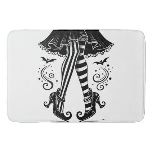 Black & White Witch Legs Whimsical Halloween Party Bath Mat